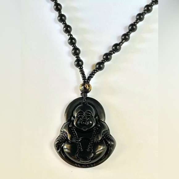 Obsidian Stone Buddha Beads Chain Necklace Jade Buddhism - Picture 4 of 5